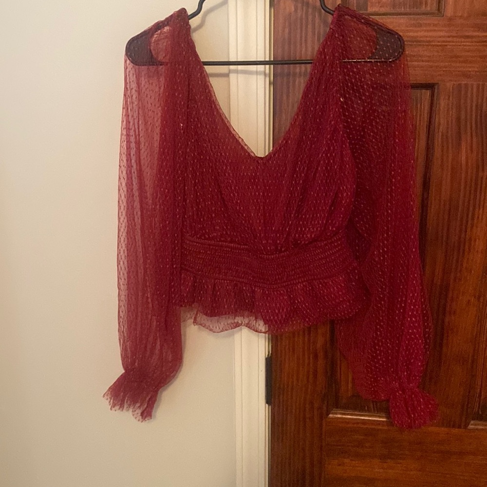 Sheer Slv V neck Top